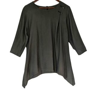 IC by Connie K Top Lagenlook Linen Shirt Green Tunic Medium Art to Wear Artsy M